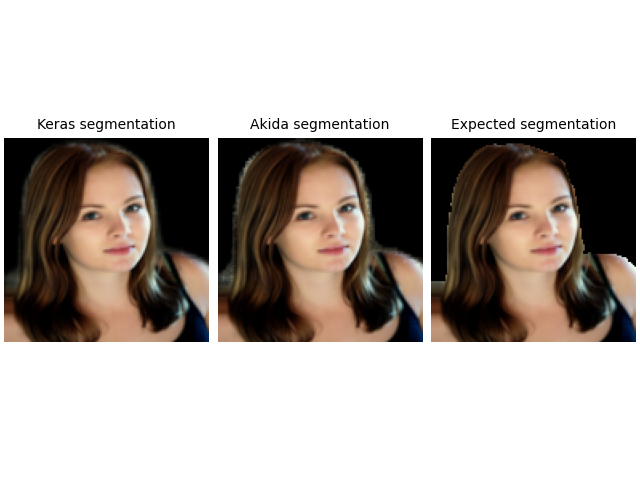 Keras segmentation, Akida segmentation, Expected segmentation