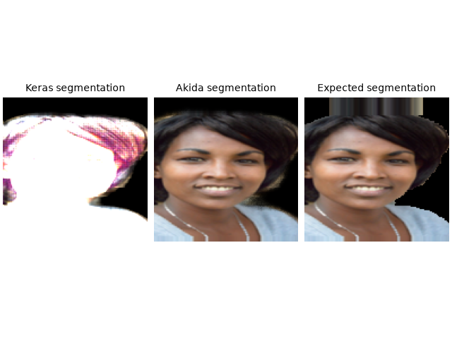 Keras segmentation, Akida segmentation, Expected segmentation